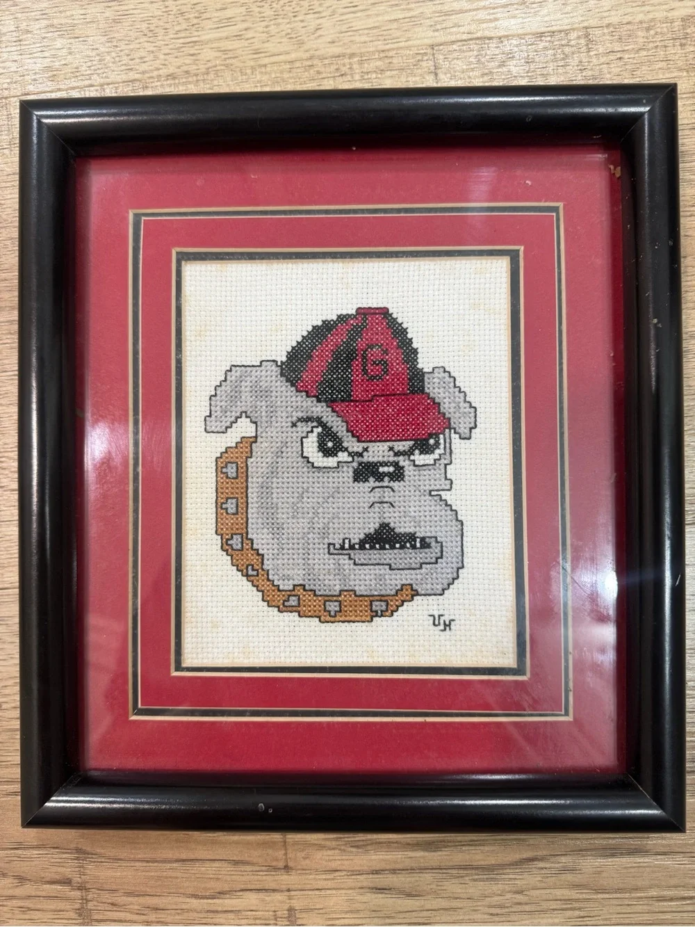 Framed Cross-Stitch Georgia Bulldog Artwork - Red Accents